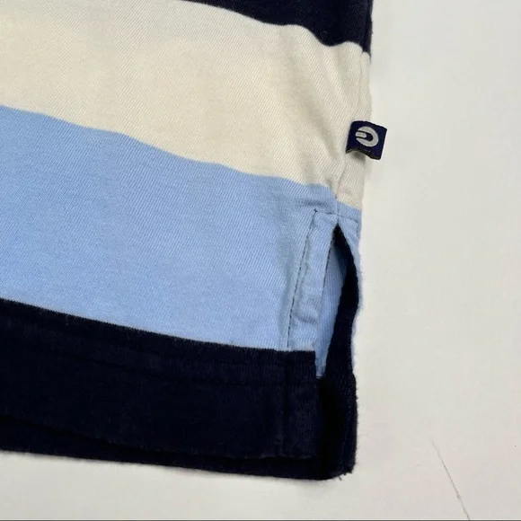 DENVER Hayes Navy Blue & Cream Wide Striped Pocket Collar Soft Short Sleeve Polo - Picture 5 of 5